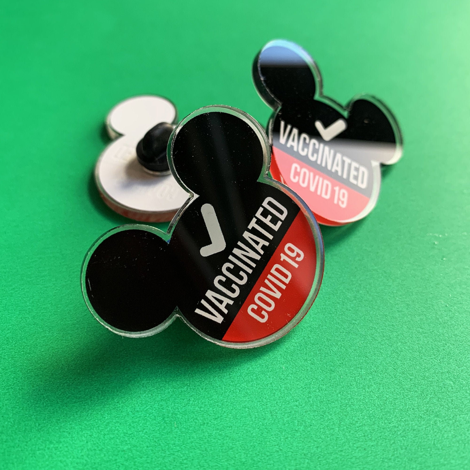 Vaccinated VAXXED Mickey Ears Acrylic Pin / Button Size: 1.75" x…
