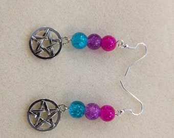 Pagan bisexual pride beaded earrings on french hook earwires