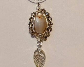 Wire Wrapped Agate Pendant on Silver Chain Necklace