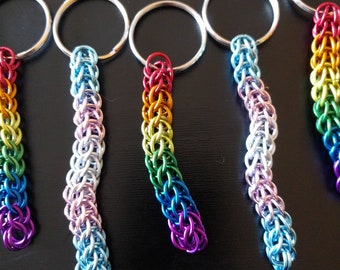 Pride keychains! Handmade chainmail keychains in pride colors