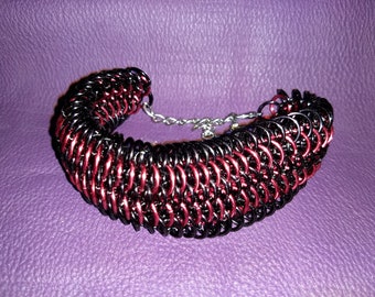 Black and Red Dragonscale Chainmail Bracelet