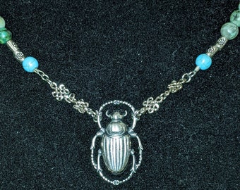 Scarab Pendant Beaded Necklace