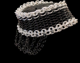 Kings mail chainmail choker in black and bright anodized aluminum 13 inches long, 2 inches wide with decorative loops