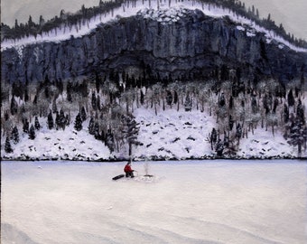 The Fisherman: A Patient Pursuit | Ice Fishing | | Fine Art Giclee Print | 8x8"