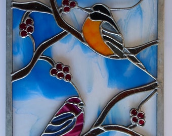 Birds With Berries-Stained Glass