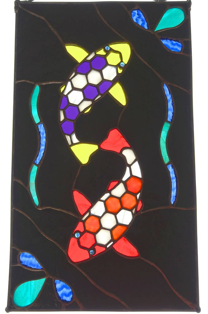 Koi With Water Feature Stained Glass