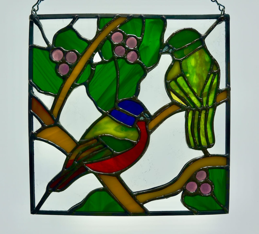 Painted Buntings With Muscadine Grapes Stained Glass Etsy