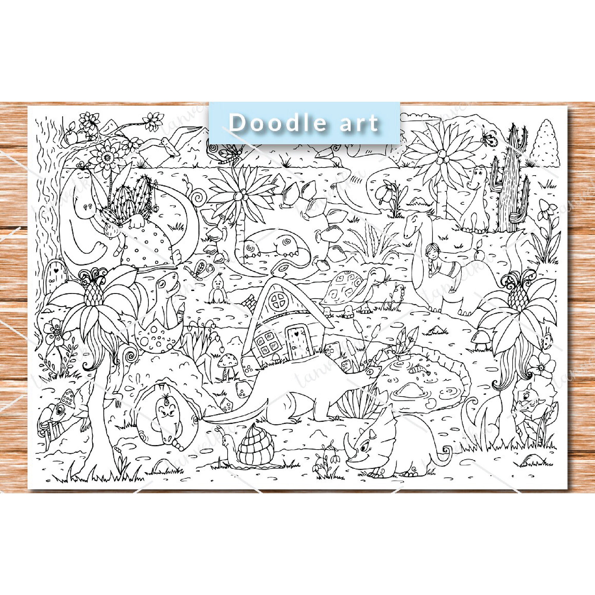 Dinosaurs Kids Landscape Coloring Pages l Drawn Coloring | Etsy