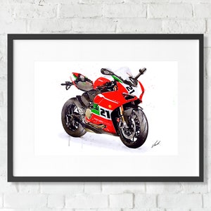 Watercolor Ducati Panigale V2 Bayliss motorcycle, art print poster, awesome gift for a motorcyclist, oryginal artwork by Vart.