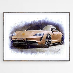 Aquarelle Porsche Taycan, affiche d’impression d’art, cadeau génial pour l’amateur de voitures - œuvre d’art originale de Vart.