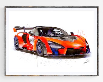 Watercolor McLaren Senna, art print poster, awesome gift for the car lover - oryginal artwork by Vart