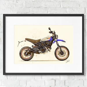 Aquarelle Moto Ducati Scrambler DESERT, affiche imprimée d’art, cadeau génial pour un motocycliste, œuvre d’art originale de Vart.