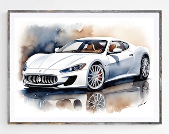 Watercolor Maserati Granturismo art print poster awesome gift for car lover supercar sport car art work oryginal artwork by Vart