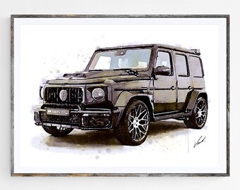 Watercolor Mercedes G Brabus, art print poster, awesome gift for the car lover - oryginal artwork by Vart