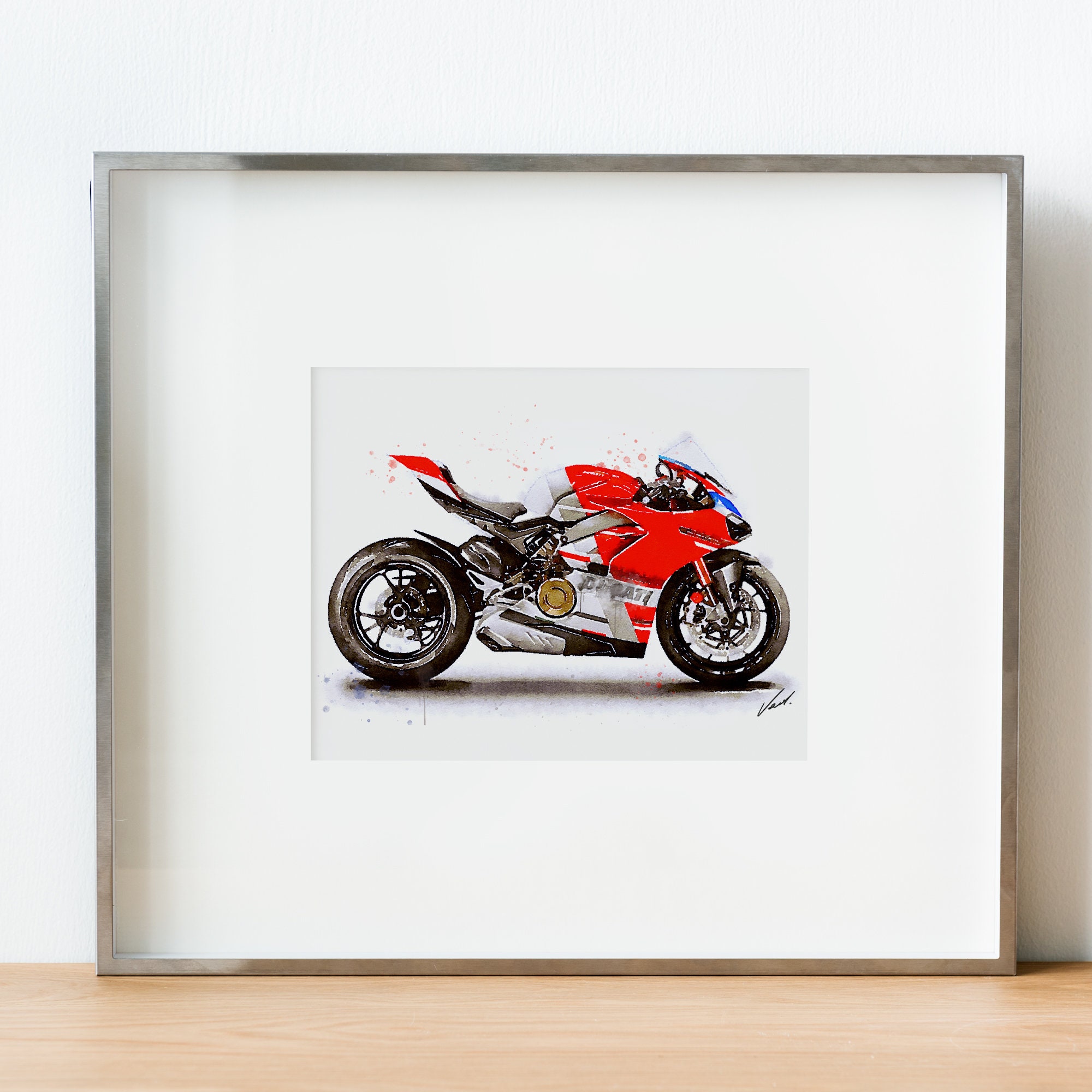 Watercolor Ducati Panigale V4S Motorcycle, Art Print Poster, Awesome Gift  for a Motorcyclist, Oryginal Artwork by Vart. 