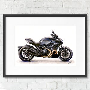 Aquarell Ducati Diavel Dark 2013 Motorrad, Kunstdruck Poster, Geschenk für Motorradfahrer - Originalkunstwerk von Vart.