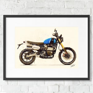 Watercolor Triumph Scrambler 1200XE motorcycle, art print poster, awesome gift for a motorcyclist - oryginal artwork by Vart.