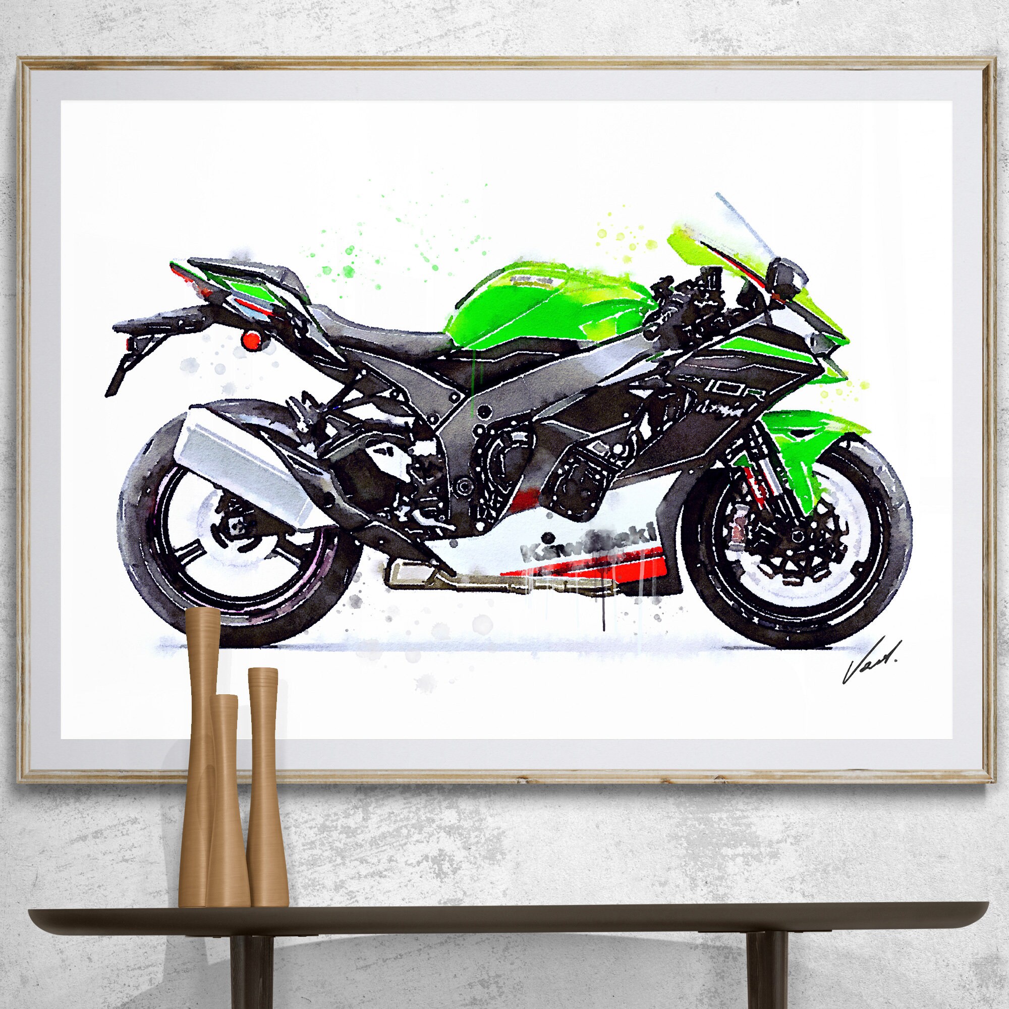 Watercolor Kawasaki Ninja ZX10R Motorcycle, Giclee Art Print