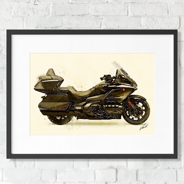 Aquarell Motorrad Motorrad, Aquarell Motorrad Gold Flügel, Giclee Kunstdruck, tolles Geschenk für einen Motorradfahrer - oryginales Kunstwerk von Vart.