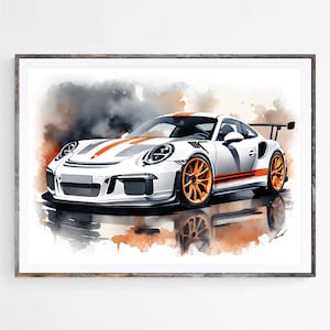 Acuarela Porsche 911 GT3 RS arte impresión cartel impresionante regalo para los amantes de los coches superdeportivos arte obra de arte original de Vart
