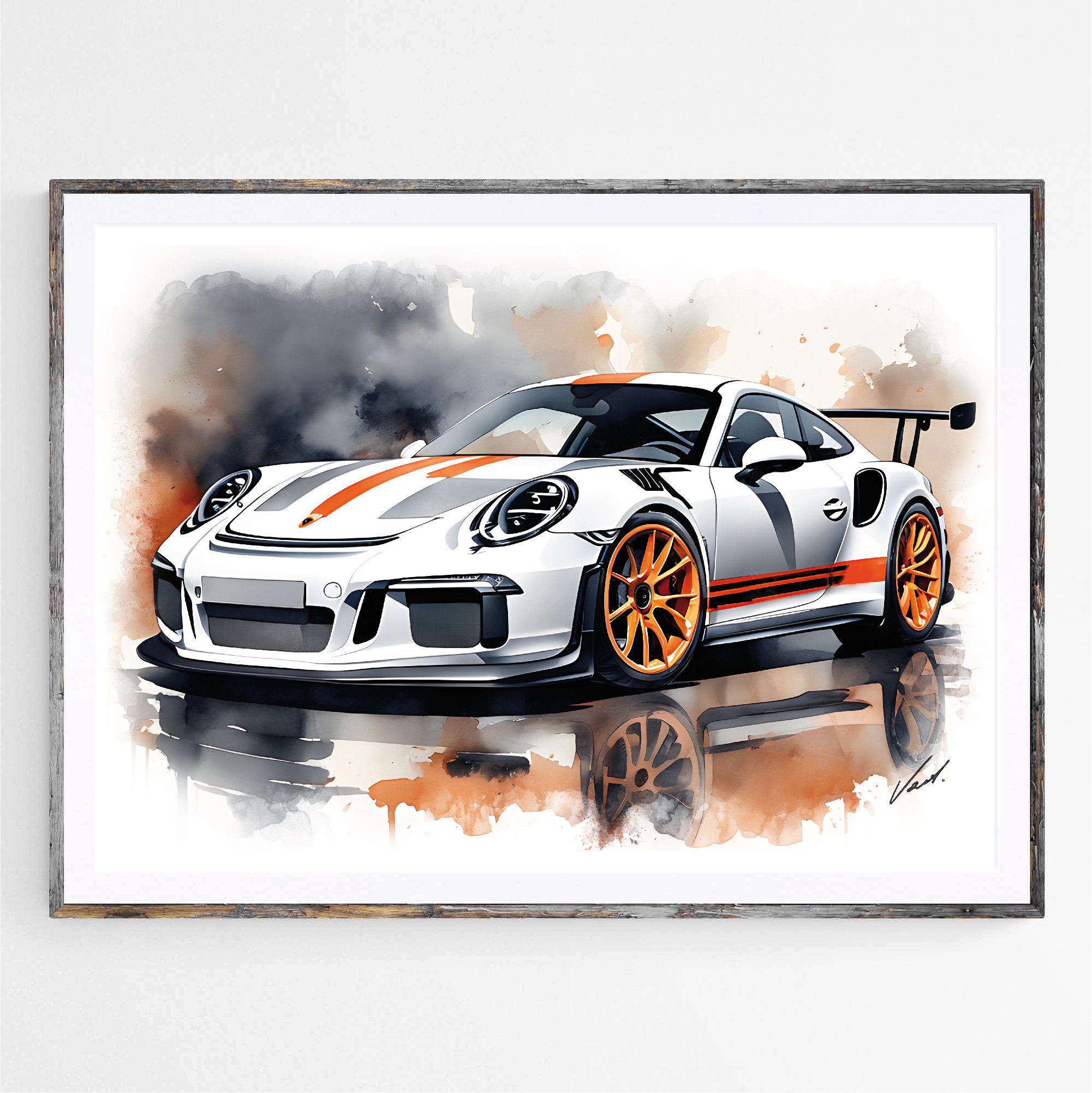 Watercolor Porsche 911 GT3 RS Art Print Poster Awesome Gift for