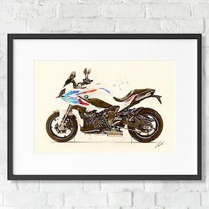 Watercolor BMW S 1000 XR motorcycle, art print poster, awesome gift for a motorcyclist - oryginal artwork by Vart.