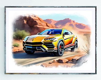 Lamborghini Urus affiche d'impression d'art meilleur cadeau supercar voiture de sport oeuvre d'art art mural décoration de la chambre affiche d'art - oeuvres d'art originales par Vart