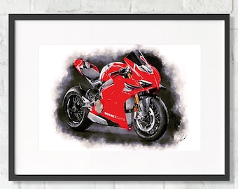 Ducati Panigale V4 Blueprint, Motorcycle Art Print,unique Wall Art