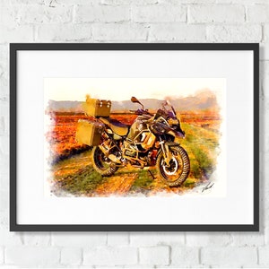 Watercolor BMW R1250GS ADVENTURE BLACK motorcycle, art print poster, awesome gift for a motorcyclist - oryginal artwork by Vart.