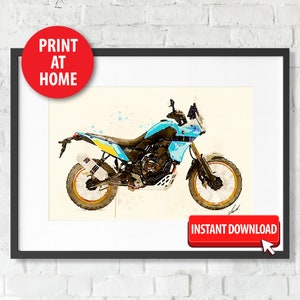 DIGITAL DOWNLOAD Watercolor Yamaha Tenere 700 motorcycle, giclee art print, awesome gift for a motorcyclist - oryginal artwork by Vart.