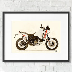 Watercolor Ducati DesertX NEW2022 motorcycle, art print poster, awesome gift for a motorcyclist, oryginal artwork by Vart.