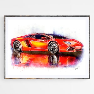 Watercolor Lamborghini Murcielago, art print poster, awesome gift for the car lover - oryginal artwork by Vart