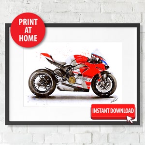 DESCARGA DIGITAL Acuarela Ducati Panigale V4S motocicleta, póster de impresión de arte, regalo impresionante para un motociclista, obra de arte original de Vart.