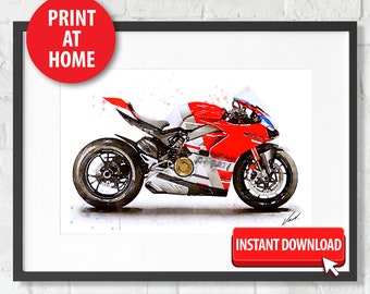 DESCARGA DIGITAL Acuarela Ducati Panigale V4S motocicleta, póster de impresión de arte, regalo impresionante para un motociclista, obra de arte original de Vart.