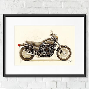 Watercolor Yamaha V-MAX 1200 motorcycle, art print poster, awesome gift for a motorcyclist, oryginal artwork by Vart.