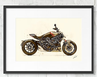 Watercolor Ducati XDiavel motorcycle, art print poster, awesome gift for a motorcyclist, oryginal artwork by Vart.