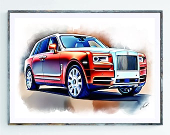 Rolls-Royce Cullinan Kunstdruck Poster bestes Geschenk Supersportwagen Sport Auto Kunstwerk Wand Kunst Wohnkultur Kunst Poster - Originalkunstwerk von Vart