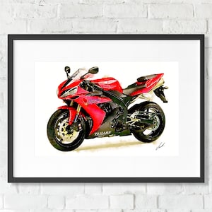 Yamaha R1 red motorcycle art print poster best gift motorbike art work Wall Art Home Decor artwork by Vart