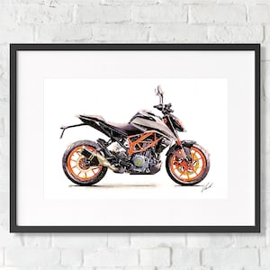 Watercolor KTM DUKE 390 motorcycle, art print poster, awesome gift for a motorcyclist, oryginal artwork by Vart