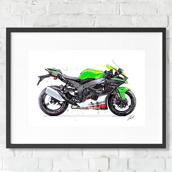 Watercolor Kawasaki Ninja ZX10R Motorcycle, Giclee Art Print Watercolor Kawasaki Ninja ZX10R Motorcycle, Giclee Art Print