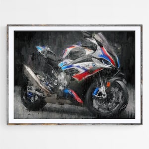 Superbike BMW M1000RR motorcycle, art print poster, awesome gift for a motorcyclist - oryginal artwork by Vart.