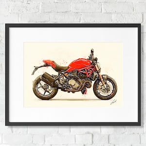 Watercolor Ducati Monster motorcycle, art print poster, awesome gift for a motorcyclist, oryginal artwork by Vart.