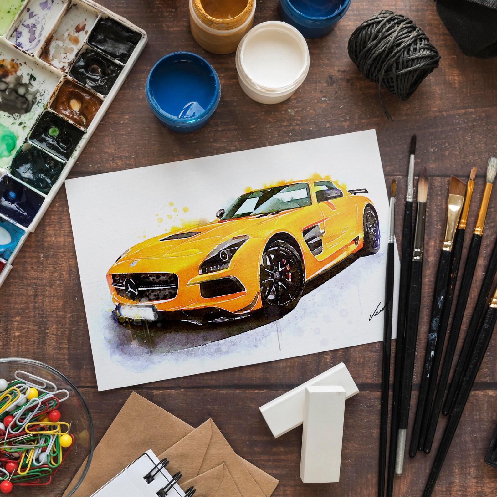 Watercolor Mercedes SLS AMG, Art Print Poster, Awesome Gift for the Car ...