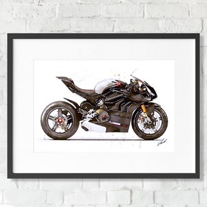 Aquarela Ducati Panigale V4SP 2022 motocicleta, pôster de impressão artística, presente incrível para um motociclista, arte original de Vart.