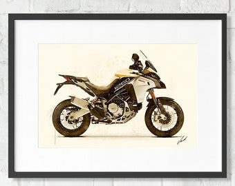 Motocicleta de enduro Ducati Multistrada 1260 de acuarela, póster de impresión de arte, regalo increíble para un motociclista, obra de arte original de Vart.