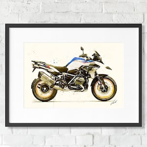 Watercolor BMW R1250GS motorcycle, art print poster, awesome gift for a motorcyclist - oryginal artwork by Vart.