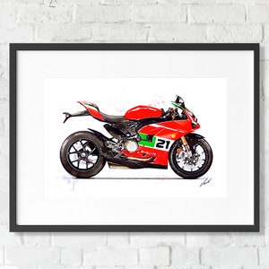 Watercolor Ducati Panigale V2 Bayliss motorcycle, art print poster, awesome gift for a motorcyclist, oryginal artwork by Vart.