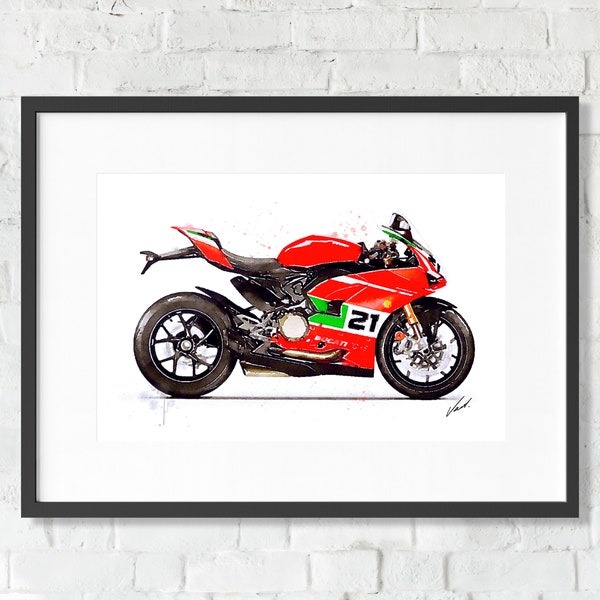 Acuarela Ducati Panigale V2 Bayliss motocicleta, póster impreso en arte, regalo increíble para un motociclista, obra de arte original de Vart.