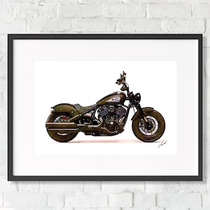 Aquarell Indianer Motorrad Chief Bobber Dark Horse von Vart - Motorrad Geschenk Motorrad Poster Kunstdruck