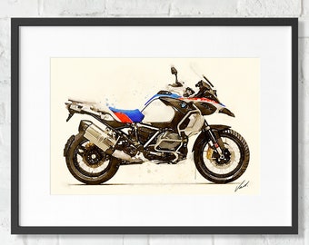 Watercolor BMW R1250GS ADVENTURE motorcycle, art print poster, awesome gift for a motorcyclist - oryginal artwork by Vart.